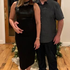 🖤Body Contour Faux Leather Midi Dress